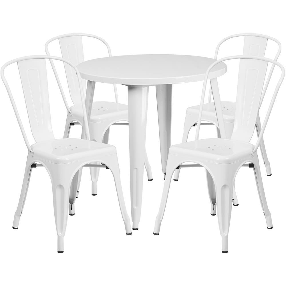 Flash Furniture CH-51090TH-4-18CAFE-WH-GG 30" Round Table & (4) Café Chair Set - Metal, White