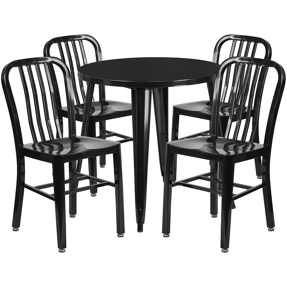 Flash Furniture CH-51090TH-4-18VRT-BK-GG 30" Round Table & (4) Chair Set - Metal, Black