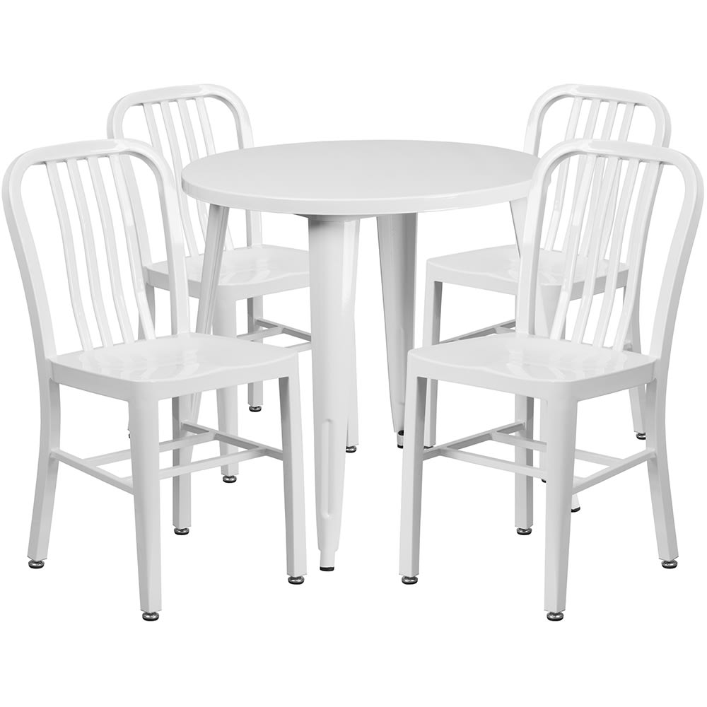 Flash Furniture CH-51090TH-4-18VRT-WH-GG 30" Round Table & (4) Chair Set - Metal, White