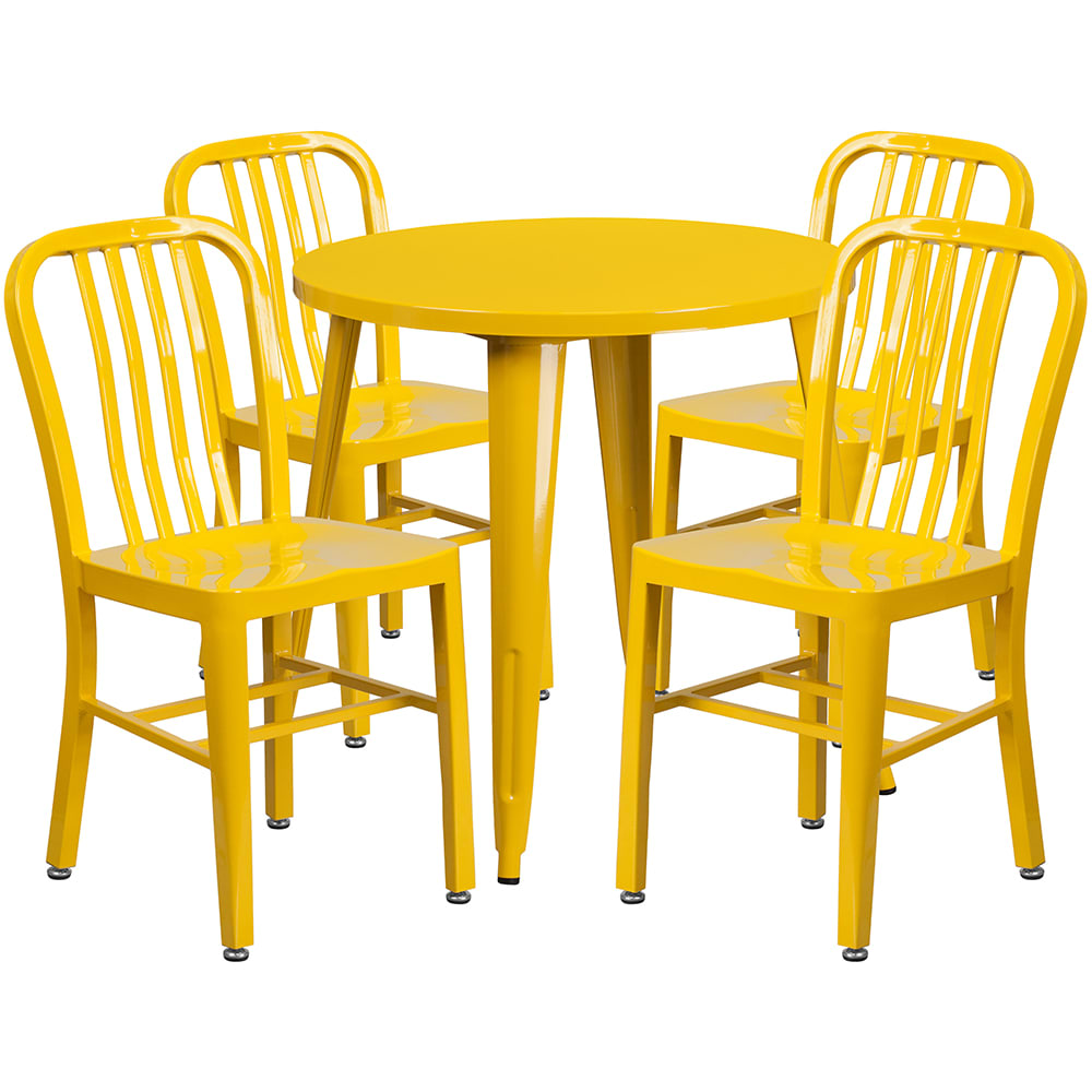 Flash Furniture CH-51090TH-4-18VRT-YL-GG 30" Round Table & (4) Chair Set - Metal, Yellow