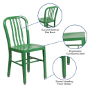 Flash Furniture CH-61200-18-GN-GG Chair w/ Vertical Slat Back - Steel, Green thumbnail 6