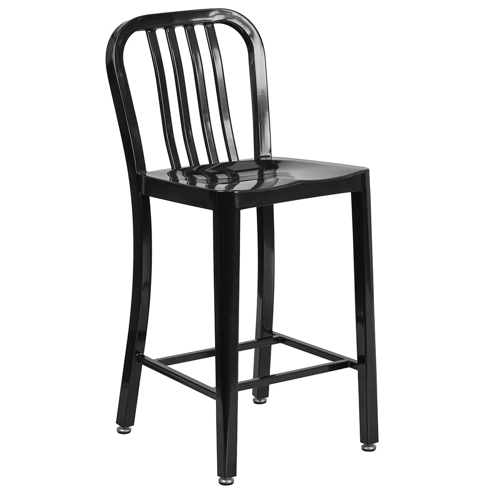 Flash Furniture CH-61200-24-BK-GG Counter Height Bar Stool w/ Vertical Slat Back & Metal Seat, Black