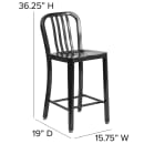 Flash Furniture CH-61200-24-BK-GG Counter Height Bar Stool w/ Vertical Slat Back & Metal Seat, Black thumbnail 2