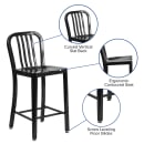 Flash Furniture CH-61200-24-BK-GG Counter Height Bar Stool w/ Vertical Slat Back & Metal Seat, Black thumbnail 6