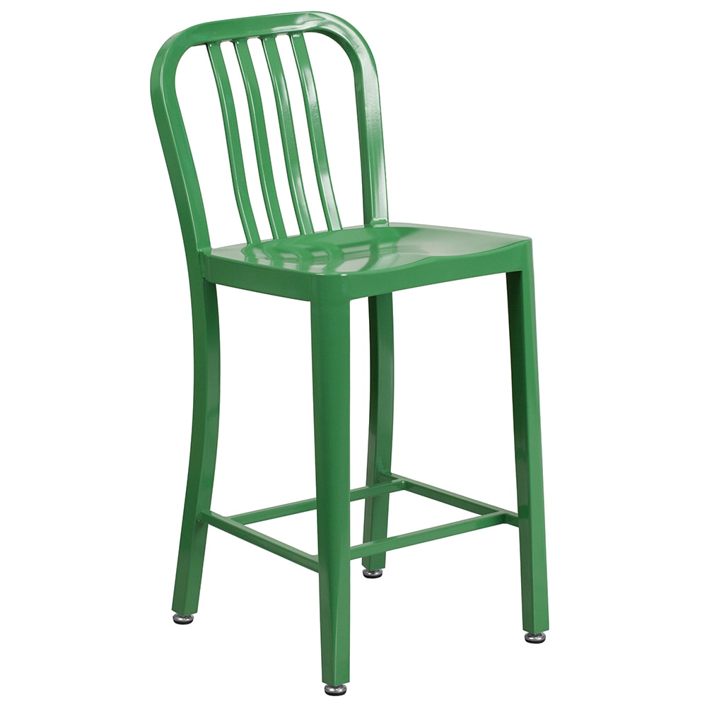Flash Furniture CH-61200-24-GN-GG Counter Height Bar Stool w/ Vertical Slat Back & Metal Seat, Green