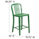 Flash Furniture CH-61200-24-GN-GG Counter Height Bar Stool w/ Vertical Slat Back & Metal Seat, Green thumbnail 2