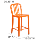 Flash Furniture CH-61200-24-OR-GG Counter Height Bar Stool w/ Vertical Slat Back & Metal Seat, Orange thumbnail 2