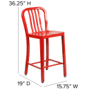 Flash Furniture CH-61200-24-RED-GG Counter Height Bar Stool w/ Vertical Slat Back & Metal Seat, Red thumbnail 2