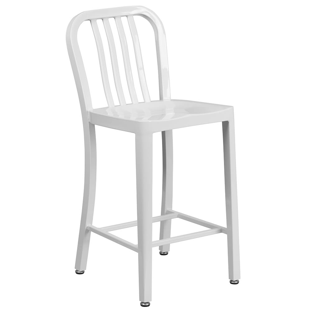 Flash Furniture CH-61200-24-WH-GG Counter Height Bar Stool w/ Vertical Slat Back & Metal Seat, White