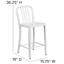 Flash Furniture CH-61200-24-WH-GG Counter Height Bar Stool w/ Vertical Slat Back & Metal Seat, White thumbnail 2