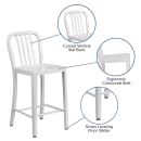 Flash Furniture CH-61200-24-WH-GG Counter Height Bar Stool w/ Vertical Slat Back & Metal Seat, White thumbnail 6