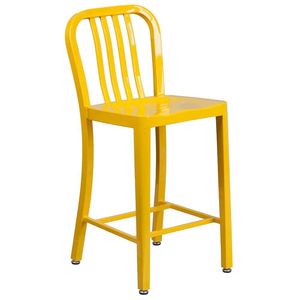 Flash Furniture CH-61200-24-YL-GG Counter Height Bar Stool w/ Vertical Slat Back & Metal Seat, Yellow