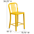Flash Furniture CH-61200-24-YL-GG Counter Height Bar Stool w/ Vertical Slat Back & Metal Seat, Yellow thumbnail 2