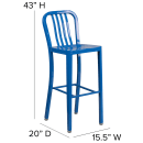 Flash Furniture CH-61200-30-BL-GG Bar Stool w/ Vertical Slat Back & Metal Seat, Blue thumbnail 2