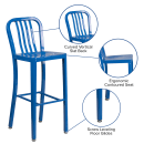 Flash Furniture CH-61200-30-BL-GG Bar Stool w/ Vertical Slat Back & Metal Seat, Blue thumbnail 6