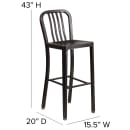 Flash Furniture CH-61200-30-BQ-GG Bar Stool w/ Vertical Slat Back & Metal Seat, Black Antique Gold thumbnail 2