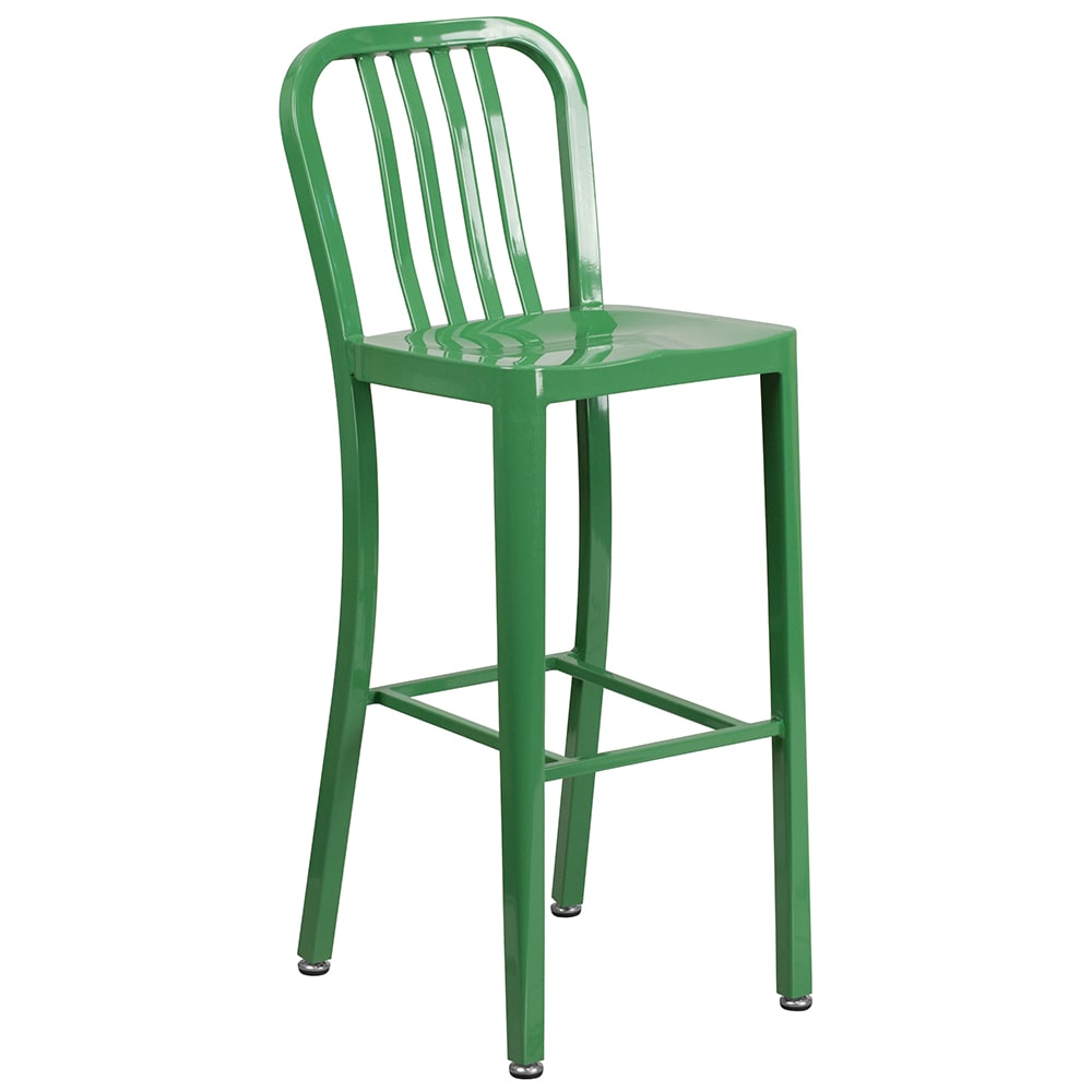 Flash Furniture CH-61200-30-GN-GG Bar Stool w/ Vertical Slat Back & Metal Seat, Green