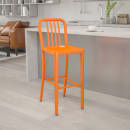 Flash Furniture CH-61200-30-OR-GG Bar Stool w/ Vertical Slat Back & Metal Seat, Orange thumbnail 9