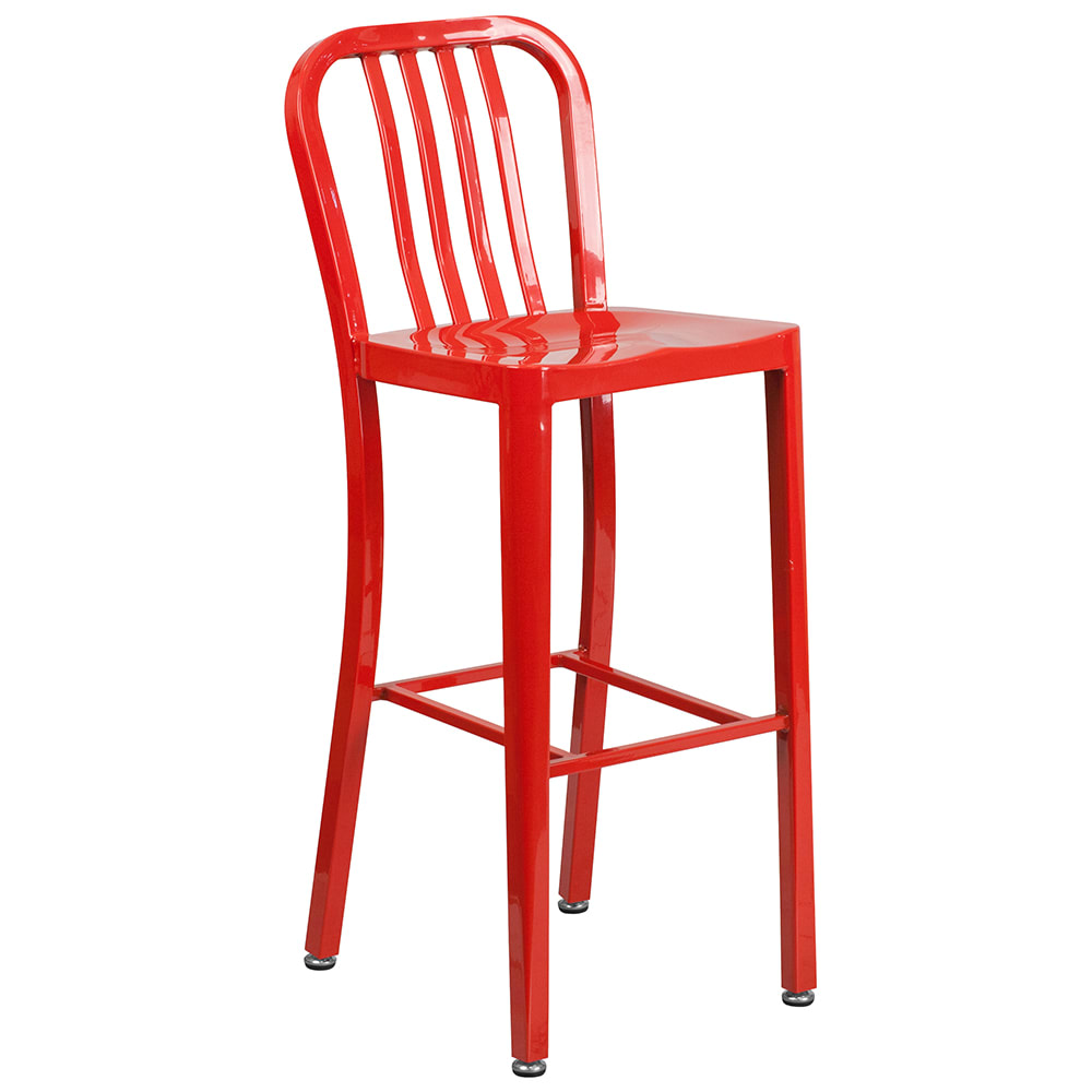 Flash Furniture CH-61200-30-RED-GG Bar Stool w/ Vertical Slat Back & Metal Seat, Red