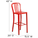 Flash Furniture CH-61200-30-RED-GG Bar Stool w/ Vertical Slat Back & Metal Seat, Red thumbnail 2