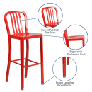 Flash Furniture CH-61200-30-RED-GG Bar Stool w/ Vertical Slat Back & Metal Seat, Red thumbnail 6