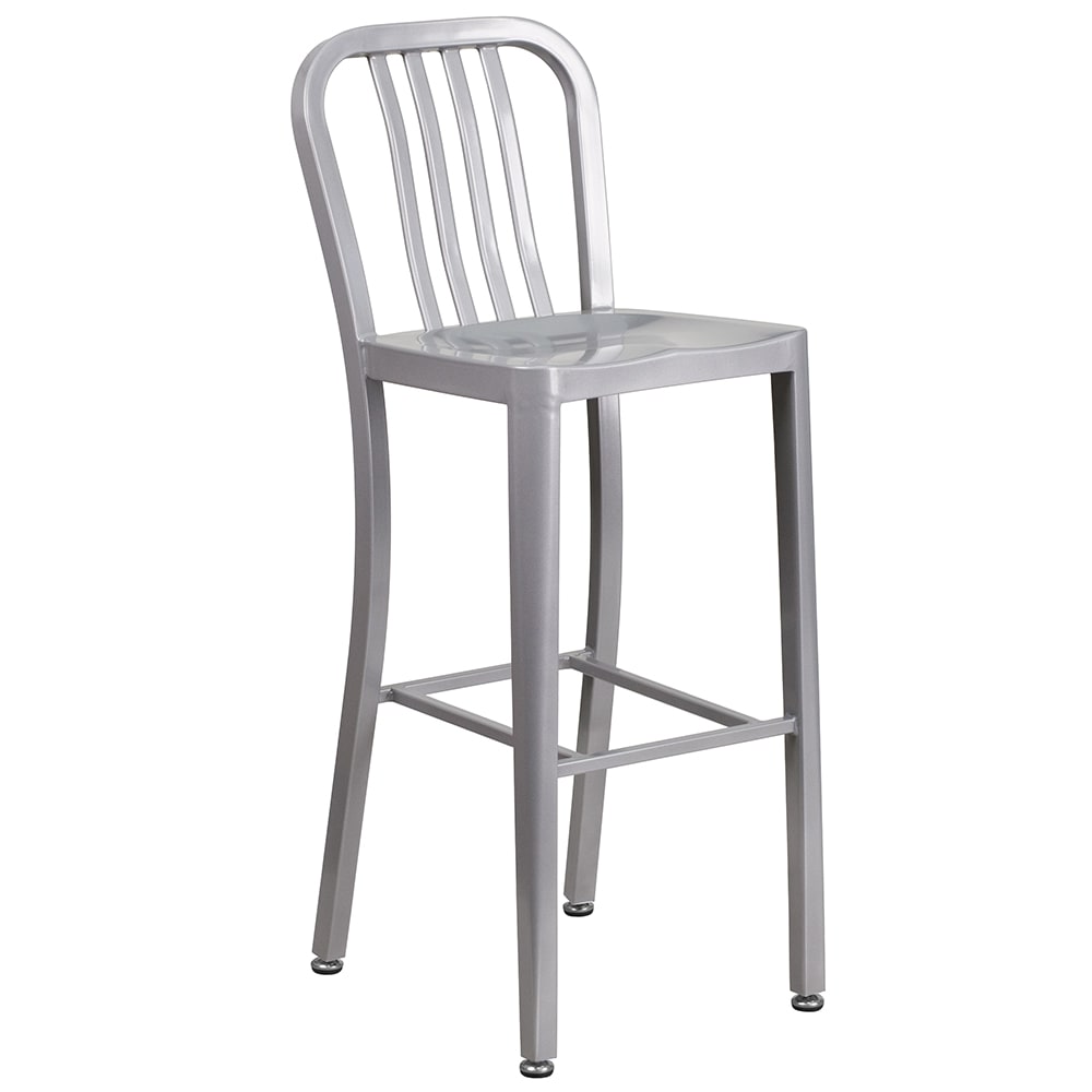 Flash Furniture CH-61200-30-SIL-GG Bar Stool w/ Vertical Slat Back & Metal Seat, Silver