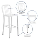 Flash Furniture CH-61200-30-WH-GG Bar Stool w/ Vertical Slat Back & Metal Seat, White thumbnail 6