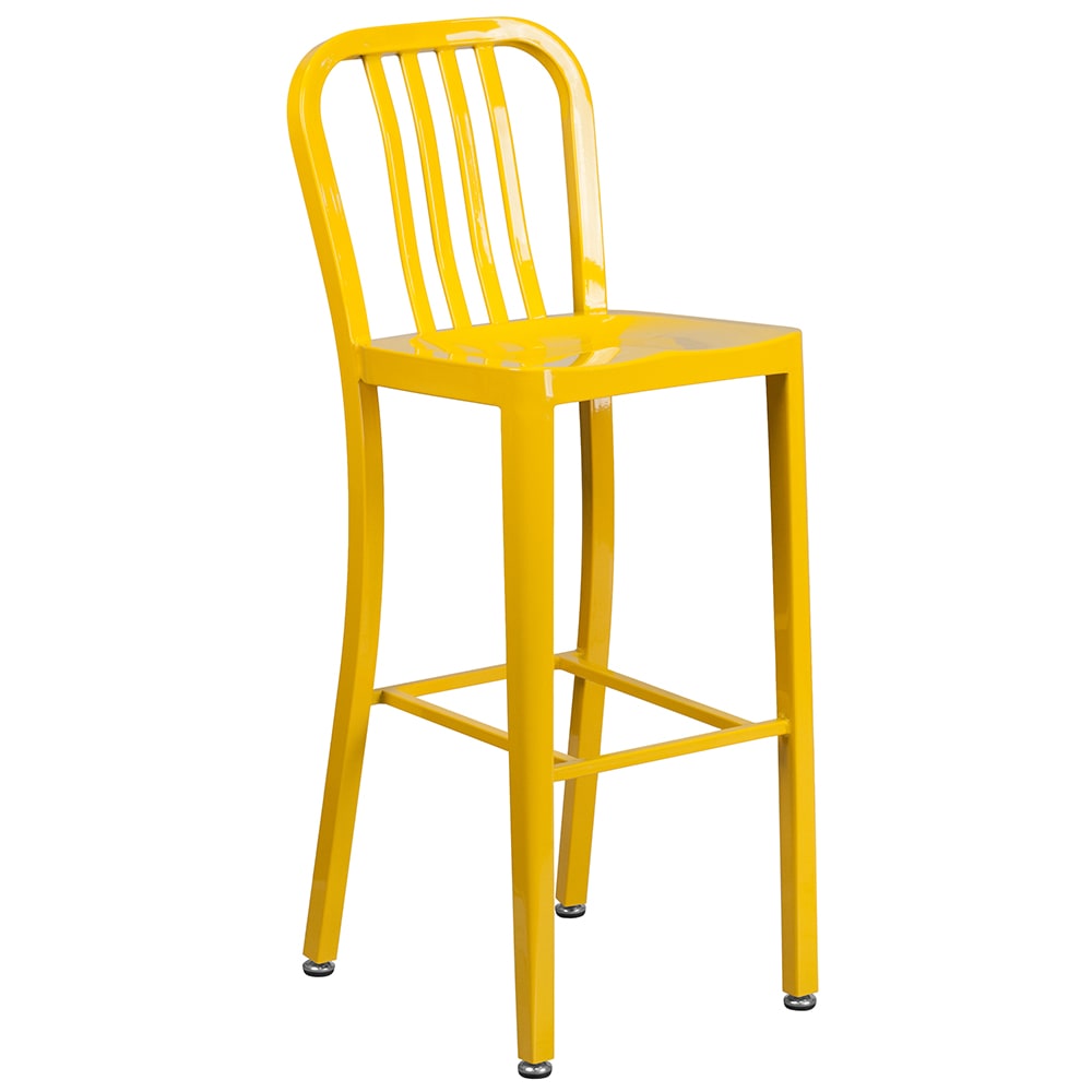Flash Furniture CH-61200-30-YL-GG Bar Stool w/ Vertical Slat Back & Metal Seat, Yellow
