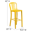 Flash Furniture CH-61200-30-YL-GG Bar Stool w/ Vertical Slat Back & Metal Seat, Yellow thumbnail 2