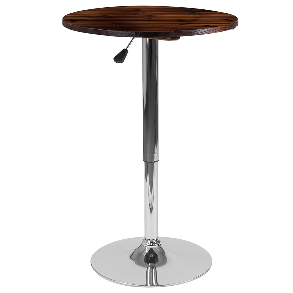 Flash Furniture CH-9-GG 23 1/2" Round Bar Height Table - Walnut Wood Swivel Top, Chrome Base