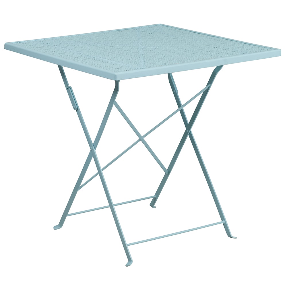 Flash Furniture CO-1-SKY-GG 28" Square Folding Patio Table w/ Rain Flower Design Top - Steel, Sky Blue