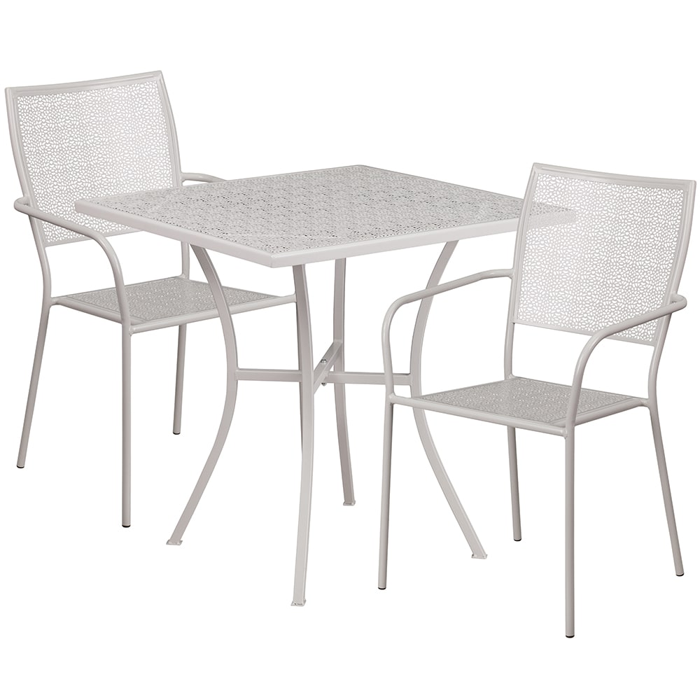 Flash Furniture CO-28SQ-02CHR2-SIL-GG 28" Square Patio Table & (2) Square Back Arm Chair Set - Steel, Light Gray
