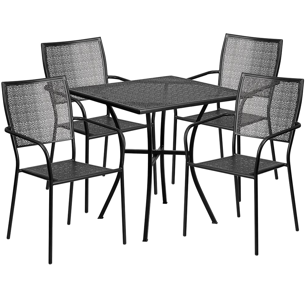 Flash Furniture CO-28SQ-02CHR4-BK-GG 28" Square Patio Table & (4) Square Back Arm Chair Set - Steel, Black