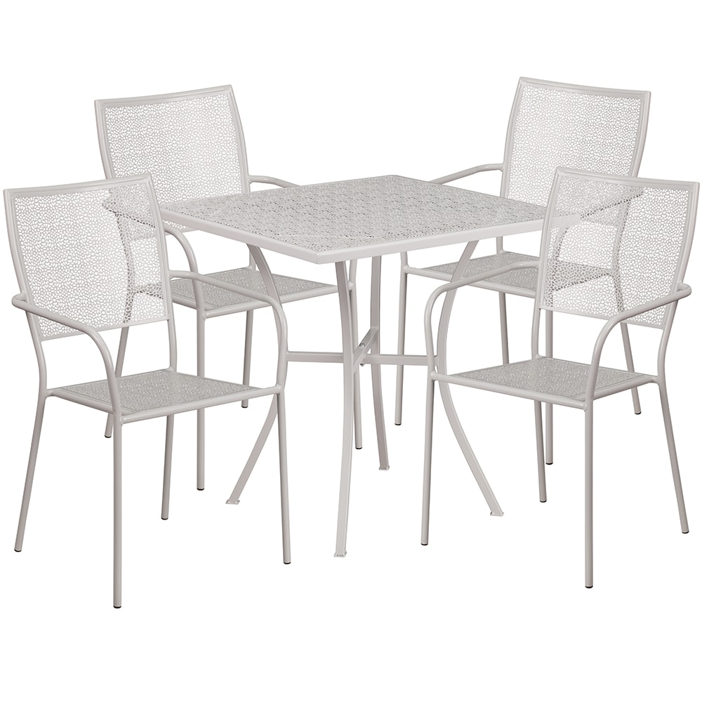 Flash Furniture CO-28SQ-02CHR4-SIL-GG 28" Square Patio Table & (4) Square Back Arm Chair Set - Steel, Light Gray