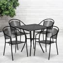 Flash Furniture CO-28SQ-03CHR4-BK-GG 28" Square Patio Table & (4) Round Back Arm Chair Set - Steel, Black thumbnail 4