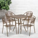 Flash Furniture CO-28SQ-03CHR4-GD-GG 28" Square Patio Table & (4) Round Back Arm Chair Set - Steel, Gold thumbnail 4