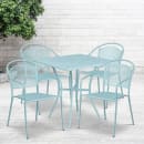 Flash Furniture CO-28SQ-03CHR4-SKY-GG 28" Square Patio Table & (4) Round Back Arm Chair Set - Steel, Sky Blue thumbnail 4
