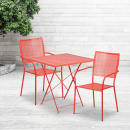 Flash Furniture CO-28SQF-02CHR2-RED-GG 28" Square Folding Patio Table & (2) Square Back Arm Chair Set - Steel, Coral thumbnail 4