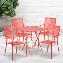 Flash Furniture CO-28SQF-02CHR4-RED-GG 28" Square Folding Patio Table & (4) Square Back Arm Chair Set - Steel, Coral thumbnail 4