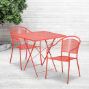 Flash Furniture CO-28SQF-03CHR2-RED-GG 28" Square Folding Patio Table & (2) Round Back Arm Chair Set - Steel, Coral thumbnail 4