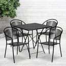 Flash Furniture CO-28SQF-03CHR4-BK-GG 28" Square Folding Patio Table & (4) Round Back Arm Chair Set - Steel, Black thumbnail 4