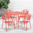 Flash Furniture CO-28SQF-03CHR4-RED-GG 28" Square Folding Patio Table & (4) Round Back Arm Chair Set - Steel, Coral thumbnail 4