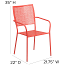 Flash Furniture CO-2-RED-GG Outdoor Stackable Armchair w/ Square Back - Steel, Coral thumbnail 2