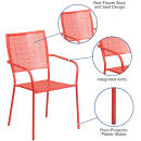 Flash Furniture CO-2-RED-GG Outdoor Stackable Armchair w/ Square Back - Steel, Coral thumbnail 6