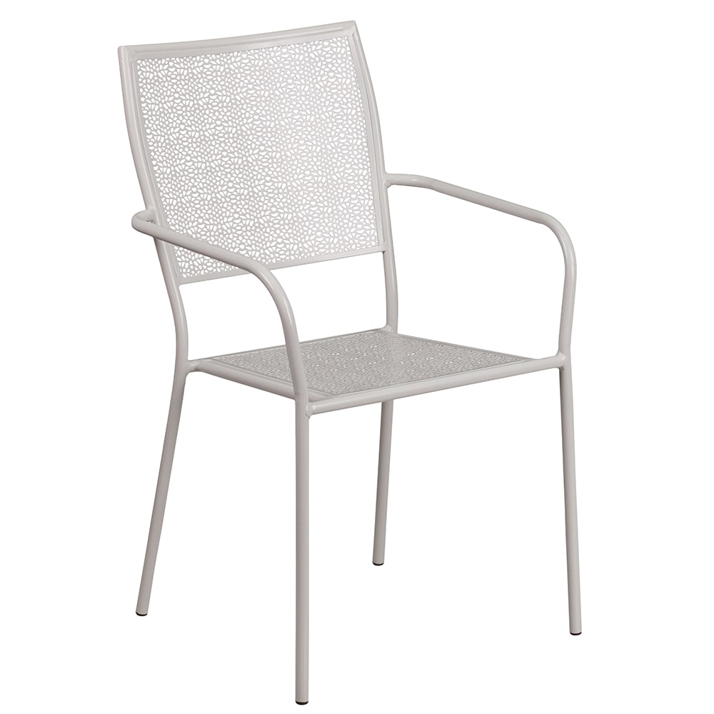 Flash Furniture CO-2-SIL-GG Outdoor Stackable Armchair w/ Square Back - Steel, Light Gray