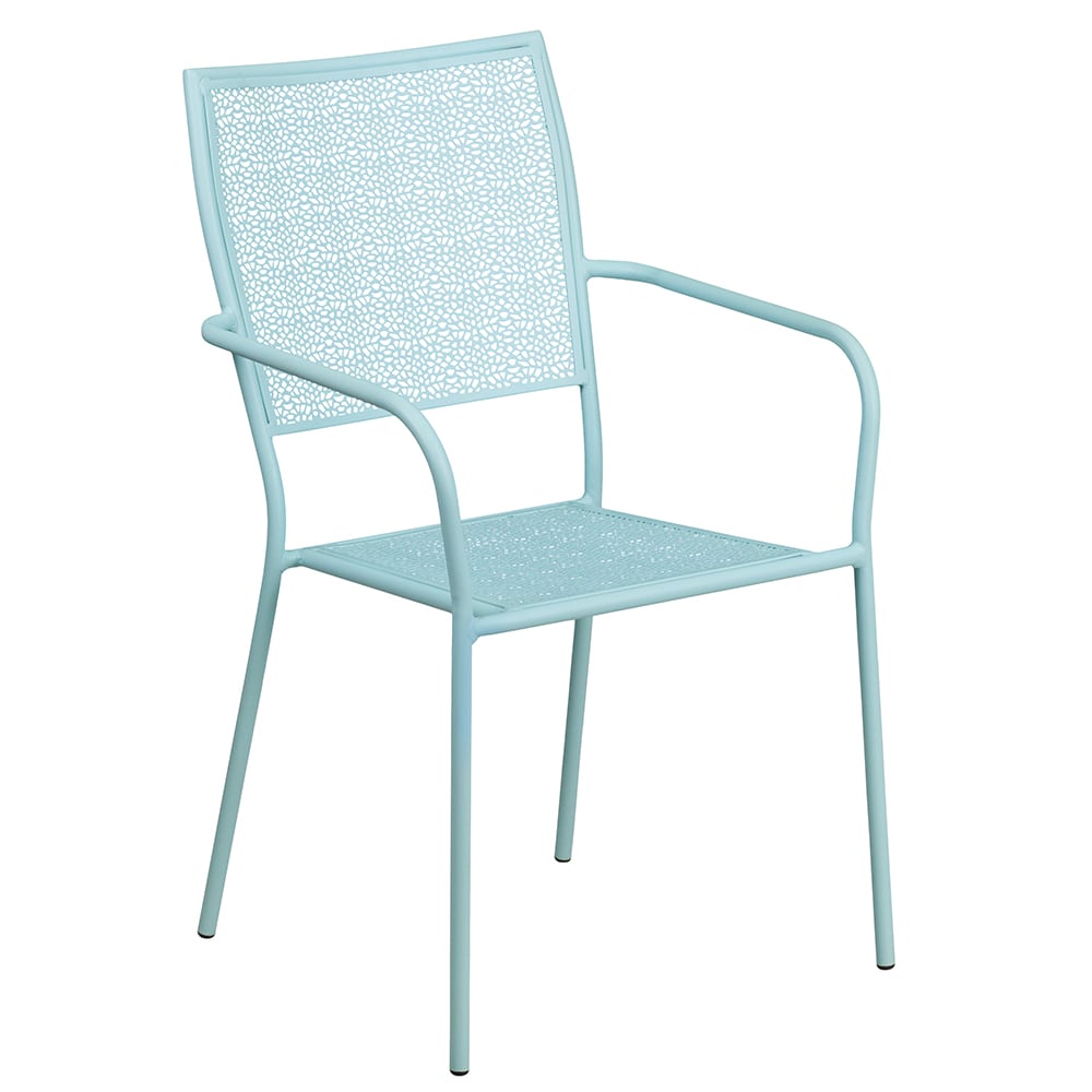 Flash Furniture CO-2-SKY-GG Outdoor Stackable Armchair w/ Square Back - Steel, Sky Blue