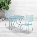 Flash Furniture CO-30RDF-02CHR2-SKY-GG 30" Round Folding Patio Table & (2) Square Back Arm Chair Set - Steel, Sky Blue thumbnail 4
