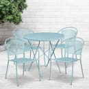 Flash Furniture CO-30RDF-03CHR4-SKY-GG 30" Round Folding Patio Table & (4) Round Back Arm Chair Set - Steel, Sky Blue thumbnail 4