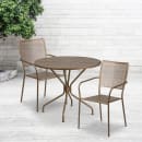 Flash Furniture CO-35RD-02CHR2-GD-GG 35 1/4" Round Patio Table & (2) Square Back Arm Chair Set - Steel, Gold thumbnail 4
