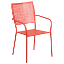 Flash Furniture CO-35RD-02CHR2-RED-GG 35 1/4" Round Patio Table & (2) Square Back Arm Chair Set - Steel, Coral thumbnail 3